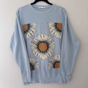 O'Neill Light Blue Crewneck with Daisy Print 100% Cotton, Floral, Summer, Beachy